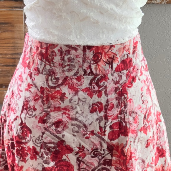 Gap Ivory Red Pink Abstract Floral Full Cotton Side Zip Skirt with Pockets -Sz 0 - Picture 8 of 14